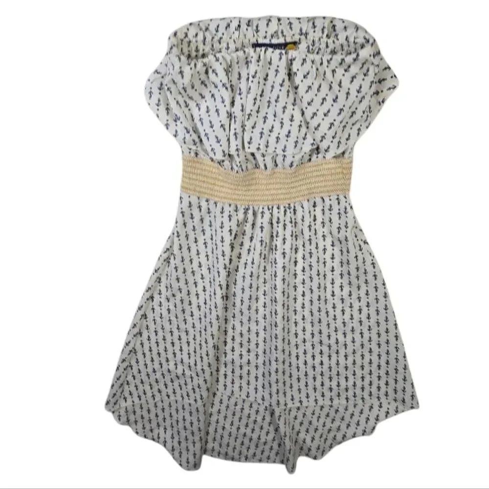 Ocean Drive White & Blue Strapless Nautical Print Summer  Dress Size Small
